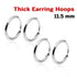 1 Pair, 2 Pcs 11.5 mm Sterling Silver Thick Earring Hoops, (SS/400)